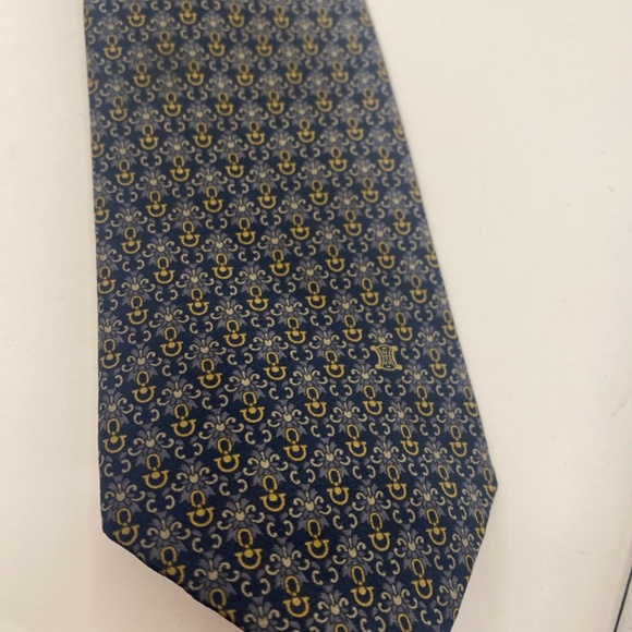 Celine Paris Mens Tie Dark Blue and Gold Accents - Picture 2 of 4